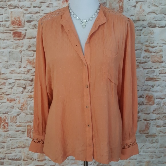 New Free People Peach The Best Button Down Blouse - Picture 2 of 8